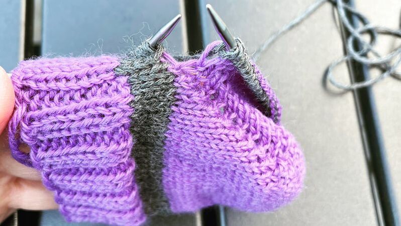 sock knitting outside
